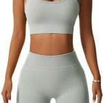 Seamless Workout Sets for Women Strappy Crisscross Sports Bras with Shorts Leggings 2 Piece Yoga Outfits Gym Tracksuit
