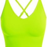 Design by Olivia Women’s Seamless Padded Workout Sports Bra Cami Cropped Yoga Tank Top with Adjustable Straps