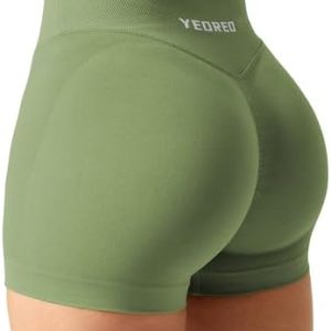 YEOREO Scrunch Butt Workout Shorts Women 3.5″ Seamless V Cross Waist Sport Gym Amplify Shorts