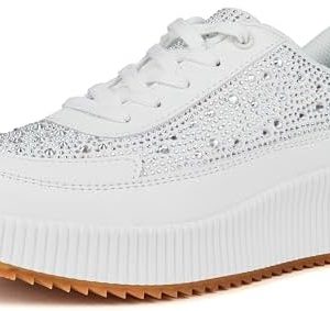 LUCKY STEP Women’s Platform Sneakers Rhinestone Fashion Chunky Casual Sparkly Retro Braided Walking Shoes