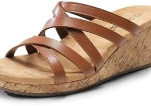 DREAM PAIRS Dressy Wedge Sandals for Women Casual Summer, Comfort Cork Strappy Platform Slides Sandals
