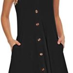WNEEDU Women’s Summer Spaghetti Strap Button Down V Neck Casual Beach Cover Up Dress with Pocket