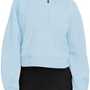 SWEET POISON Womens Half Zipper Long Sleeve Pullover Sweatshirts Workout Crop Tops for Women