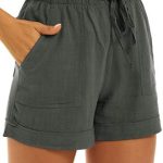 KINGFEN Women pure color drawstring casual elastic waist shorts summer shorts with pockets