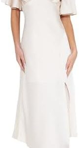 2023 Summer Women’s Satin Off Shoulder Formal Dress Wedding Guest Elegant Butterfly Sleeve Split Cocktail Prom Midi Dresses