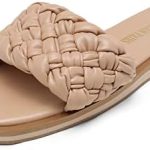 DREAM PAIRS Women’s Square Open Toe Slide Sandals Cute Slip on Braided Strap Rhinestone Flat Sandals for Summer