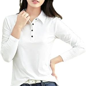 Women Long Sleeve Cotton Polo Shirt Casual Tops Spring Summer Sportswear Tees