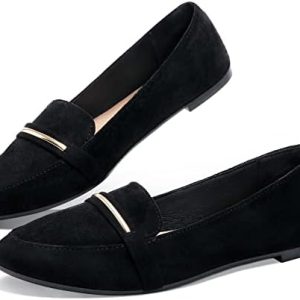 Obtaom Women’s Pointy Toe Loafer Flat Comfortable Faux Suede Work Shoes,Cute Penny Loafer Slip On Ballet Flat