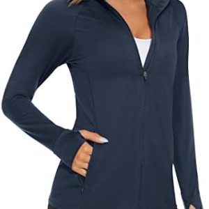 MAGCOMSEN Women’s UPF 50+ Athletic Jackets Zip Up Lightweight Sun Protection Shirts with Thumb Holes