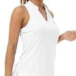 MoFiz Women Racerback Sleeveless Golf Polo Shirts V-Neck Collarless Tennis Running Tank Tops Quick Dry Athletic Casual
