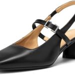 UBWDU Women’s Matte Leather Slingback Squares Heel Pumps – Classic Square Headed Elegant Dress Slip-On Shoes