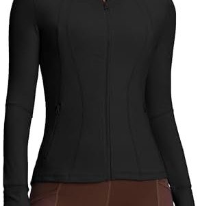QUEENIEKE Workout Jackets for Women Full Zip Slim Fit Athletic Running Jacket with Thumb Holes