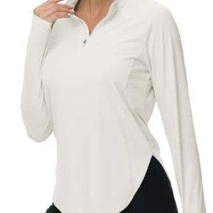 BGOWATU Women’s UPF 50+ Sun Shirts Quarter Zip Pullover Long Sleeve Shirts Quick Dry Workout Running Athletic Tops