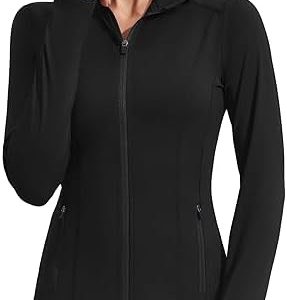 Pinspark Women’s Athletic Jackets Full Zip Up Lightweight Workout Jacket Running Gym Yoga Sports Tops with Thumb Holes