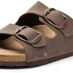 FITORY Womens Flat Sandals with Cork Footbed, Open Toe Slides Adjustable Slip On Slippers for Summer Size 6-11