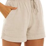 KINGFEN Women shorts with pockets drawstring casual pure color elastic waist shorts summer