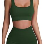 Workout Sets for Women 2 Piece Ribbed Seamless Yoga Outfits Crop Tank High Waist Exercise Shorts Sports Bra Tracksuits