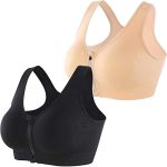INIBUD Women’s Sports Bra Post-Surgery Bra Zip Bra Zipper Front Wirefree Removable Pads Yoga Bra Zip Sports Bra