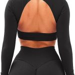 OZICERD Workout Crop Tops for Women Long Sleeve Shirts Gym Clothes Top Sport Femme Backless Yoga Tops Black