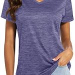 MAGCOMSEN Women Workout Shirts Short Sleeve Tops V-Neck Outdoor Gym Running Athletic Quick Dry Lightweight T Shirts
