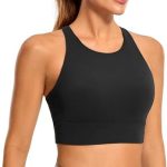 CRZ YOGA Womens Butterluxe Strappy High Neck Longline Sports Bra – Padded Criss Cross Back Workout Sports Bras Crop Tank Top