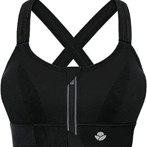 YIANNA Women’s High Impact Sports Bra for Large Breasts – Front Zipper Closure, Adjustable Straps, Padded Sports Bra