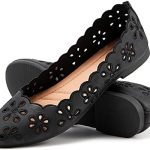 FRACORA Women’s Ballet Flats Black PU Leather Dress Shoes Comfortable Round Toe Slip on Flats with Breathable Eyelets