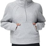THE GYM PEOPLE Womens’ Half Zip Pullover Fleece Stand Collar Crop Sweatshirt with Pockets Thumb Hole