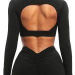 OZICERD Workout Crop Tops for Women Long Sleeve Shirts Gym Clothes Top Sport Femme Backless Yoga Tops Black