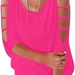 RANPHEE Womens Summer Hollowed Out Shoulder 3/4 Sleeve Tops Loose Fit Shirts