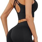 Workout Yoga Outfits for Women 2 Piece Seamless Ribbed High Waist Shorts Womens Tracksuits with Sports Bra Exercise Set