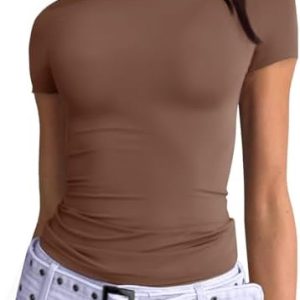 Trendy Queen Womens Basic T-Shirts Scoop Neck Short Sleeve Crop Tops Cute Summer Tops Slim Fit Tees Y2k Clothing 2024