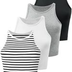 Kole Meego 4 Pack Cotton Crop Tops for Women Workout Cropped Tank Top
