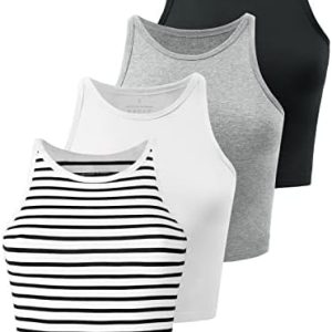 Kole Meego 4 Pack Cotton Crop Tops for Women Workout Cropped Tank Top