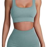 Workout Sets for Women 2 Piece Ribbed Seamless Yoga Outfits Crop Tank High Waist Exercise Shorts Sports Bra Tracksuits