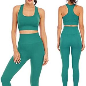 Workout Sets for Women 2 Piece High Waisted Seamless Leggings with Padded Stretchy Sports Bra Sets Outfit Jogging Gym Clothes