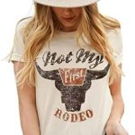 SECETKET Not My First Rodeo Steer Skull T-Shirt Tee Women Casual Country Short Sleeve Tops