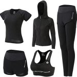 XPINYT 5pcs Workout Outfits for Women Athletic Sets Sport Suits Yoga Gym Fitness Exercise Clothes Jogging Tracksuits