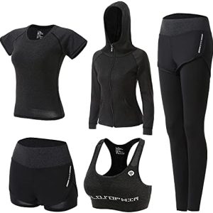 XPINYT 5pcs Workout Outfits for Women Athletic Sets Sport Suits Yoga Gym Fitness Exercise Clothes Jogging Tracksuits