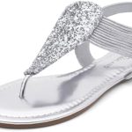 Shoe Land Womens SL-Mona Open Toe Elastic Strappy String Thong Flat Sandals Ankle Strap Gladiator Summer Shoes