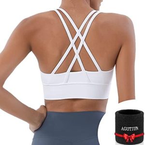 AGUTIUN Padded Sports Bra for Womens Workout Yoga Tank Tops Cross Back Active Running Bra