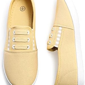 kufeiti Women’s Canvas Slip On Shoes Sneakers for Women Fashion Comfortable White Black Elastic Sneakers for Women