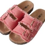 Roxoni Women’s Comfort Flat Sandals Double Buckle Adjustable Straps Flat Slides Footbed Suede