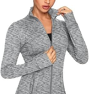 QUEENIEKE Workout Jackets for Women Full Zip Slim Fit Athletic Running Jacket with Thumb Holes