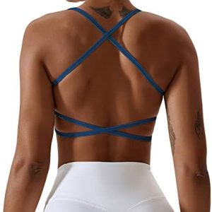 Workout Sports Bras for Women Padded Backless Low Impact Fitness Yoga Bra Criss-Cross Strappy Cropped Tank Top