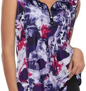 Viracy Women’s Zip Up Golf Workout Tank Tops Sleeveless Quick Dry Athletic Polo Shirts
