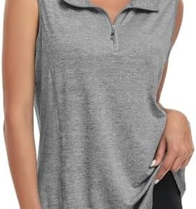 Viracy Women’s Zip Up Golf Workout Tank Tops Sleeveless Quick Dry Athletic Polo Shirts