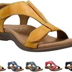 Orthopedic Sandals for Women with Arch Support Plantar Fasciitis, Premium Comfy Hook and Loop Closure Sport Sandal Andals Casual Flat Sandals for Heel and Foot Pain Relief(Size:7.5,Color:Yellow)