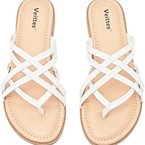 Veittes Women’s Flat Slide Sandals – Comfort Casual Criss Cross Cute Flat Summer Shoes.