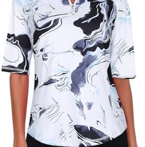 Viracy Half Sleeve Womens Golf Polo Shirts 1/4 Zip Up Moisture Wicking Running Workout Tops